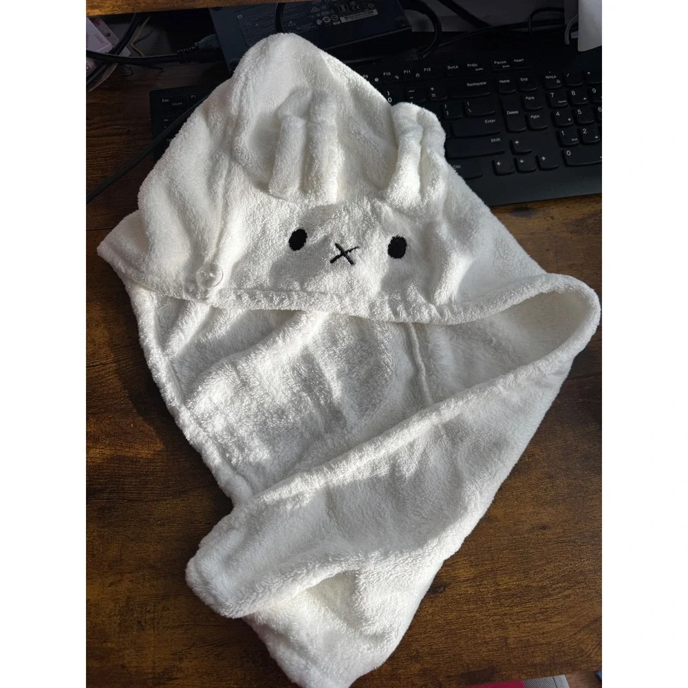 Miffy Inspired Bunny Hair Towel Wrap Microfiber Drying Cap White Rabbit Ears